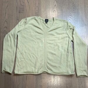 Eileen Fisher Light Yellow V Neck Long Sleeve 100 Merino Wool Sweater Top L